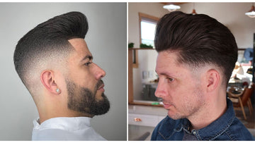 Side-by-side comparison of two men sporting Skin Fade Pompadour hairstyles.