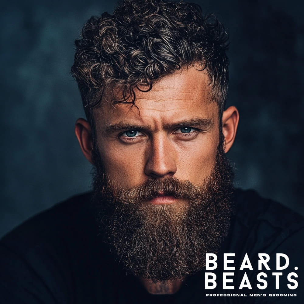 Stylish man with a full beard and modern hairstyle, wearing a black leather jacket, standing confidently on an urban street. Perfect example of popular beard styles for men, showcasing a rugged yet fashionable look.