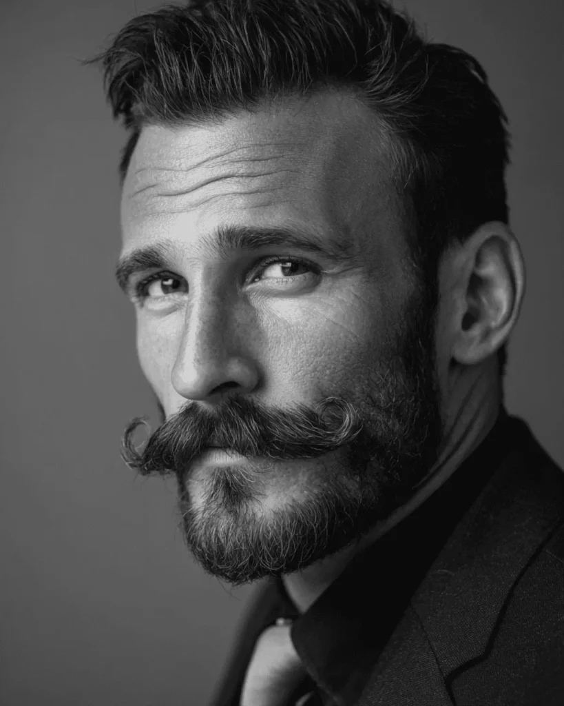 Short Full Beard with Handlebar Moustache