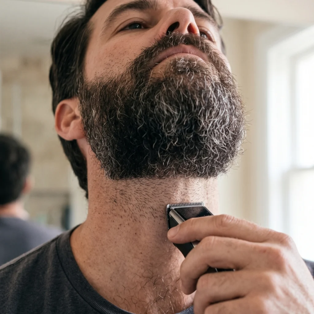 Man trimming his beard neckline below the jaw