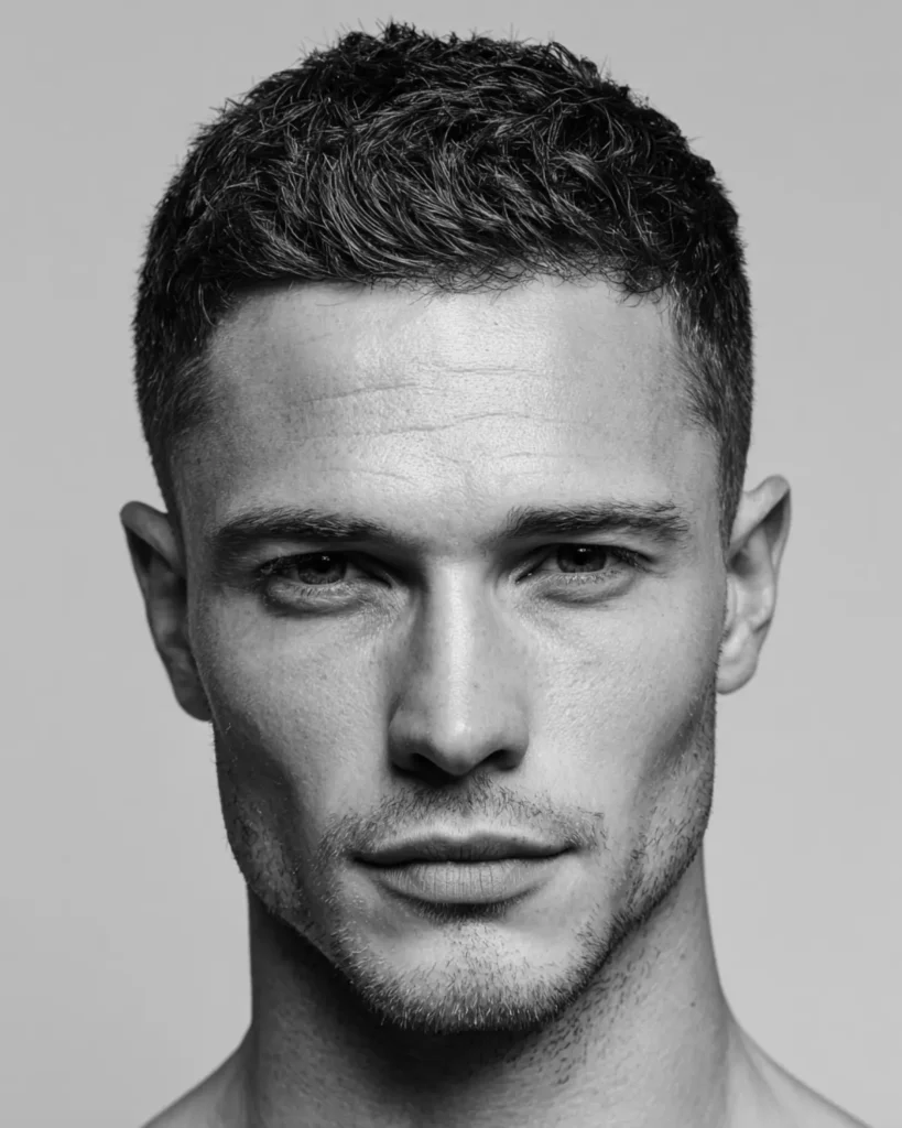 Number 5 haircut for men with faded sides and short textured top