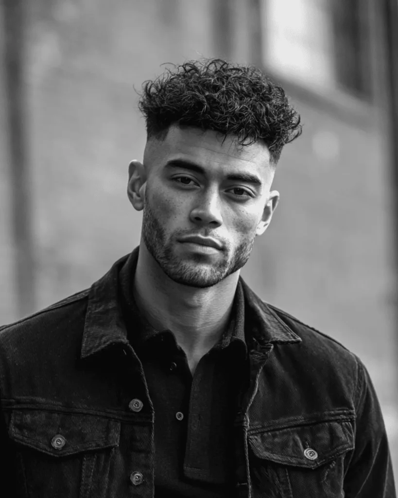 Man with heavy stubble and razor-sharp cheek lines, demonstrating how to add definition to a round face without a full beard.
