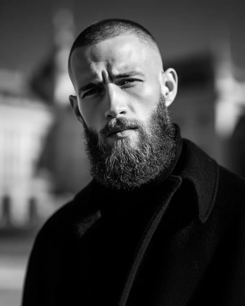 High fade with buzz cut haircut for men with short cropped top and faded sides