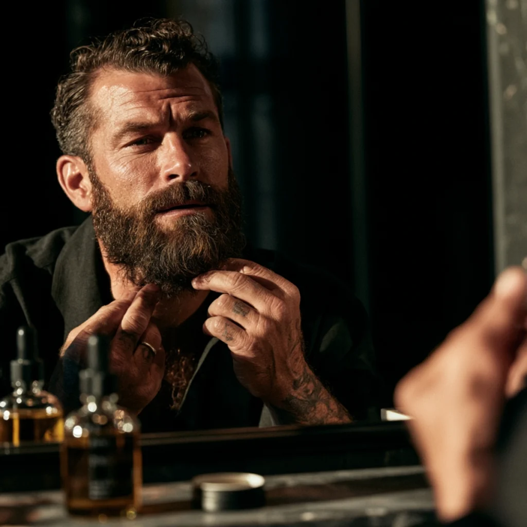 Man using beard oil and beard wax as part of the same grooming routine