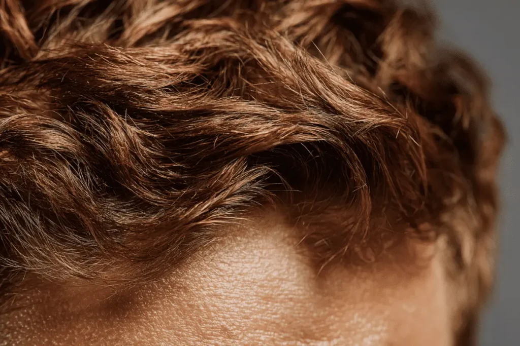 Close-up of men’s wavy hair showing natural texture and definition