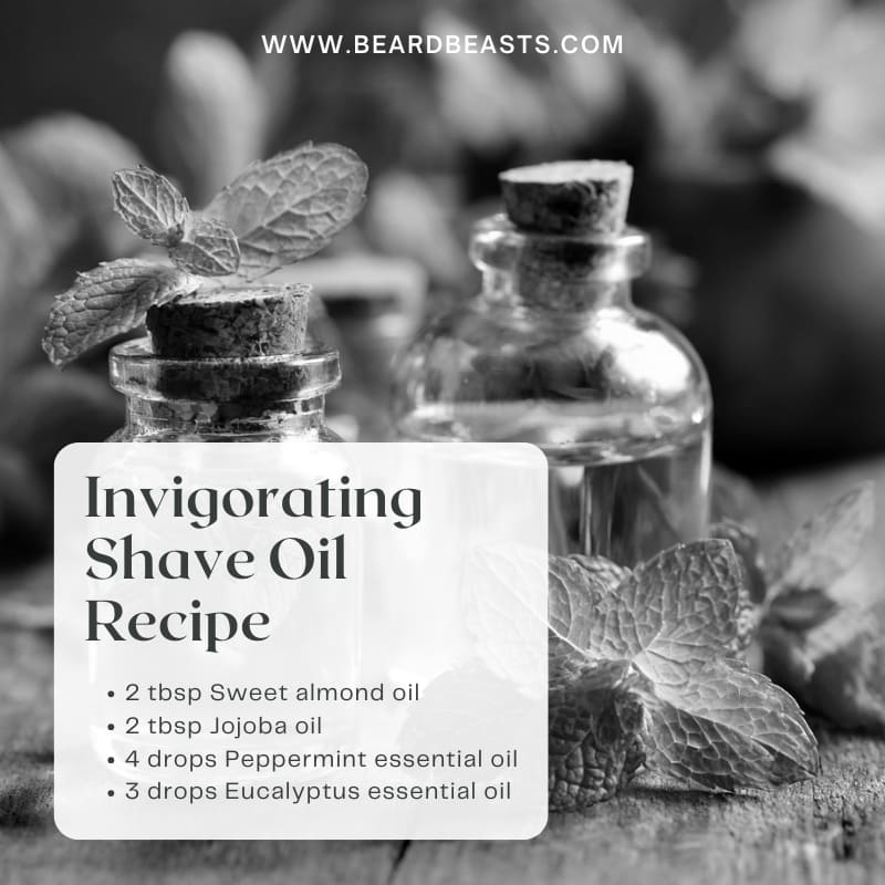 Invigorating Shave Oil Recipe with Sweet Almond Oil, Jojoba Oil, Peppermint Essential Oil, and Eucalyptus Essential Oil