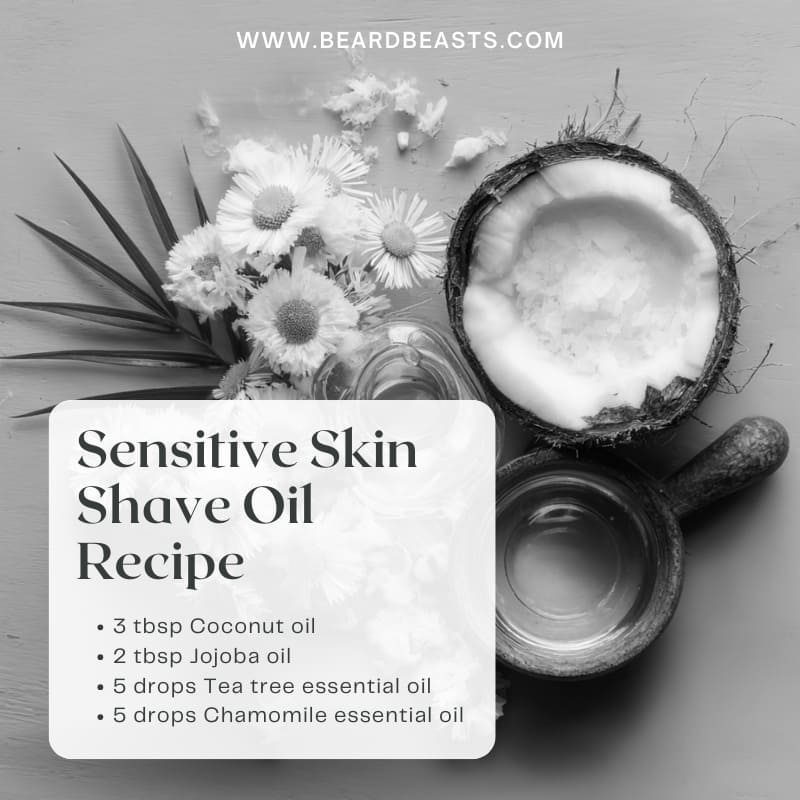 Sensitive Skin Shave Oil Recipe with Coconut Oil, Jojoba Oil, Tea Tree Oil, and Chamomile Essential Oil