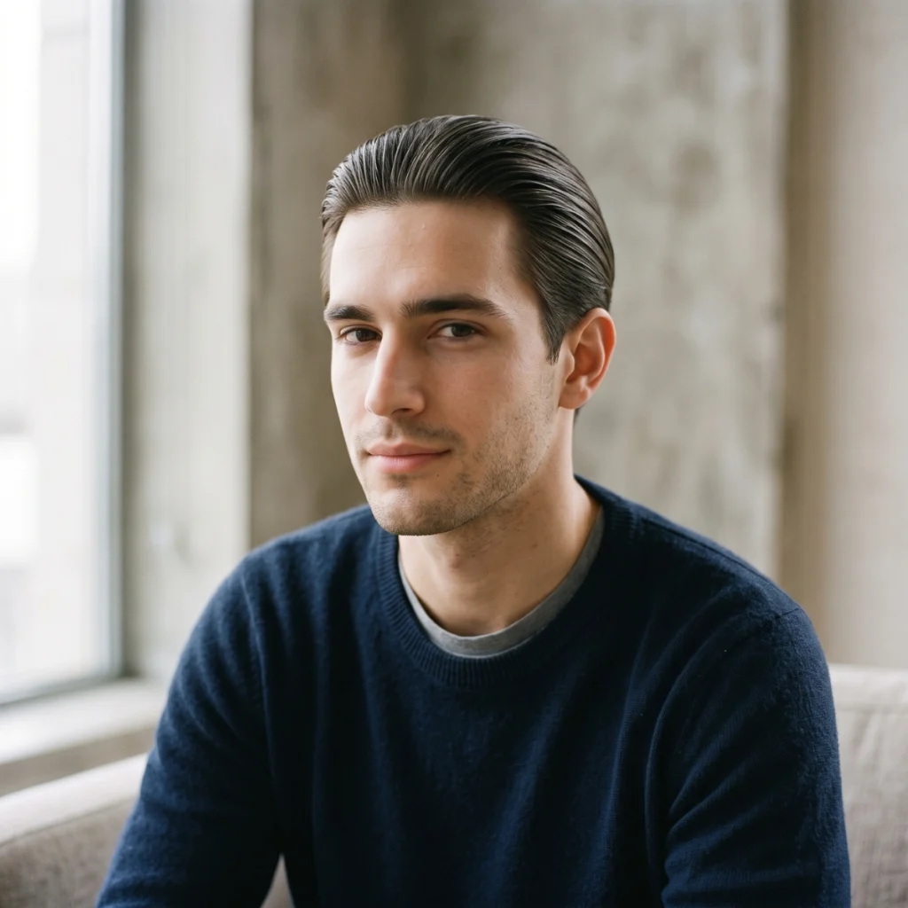 Man with naturally straight Type 1 hair.