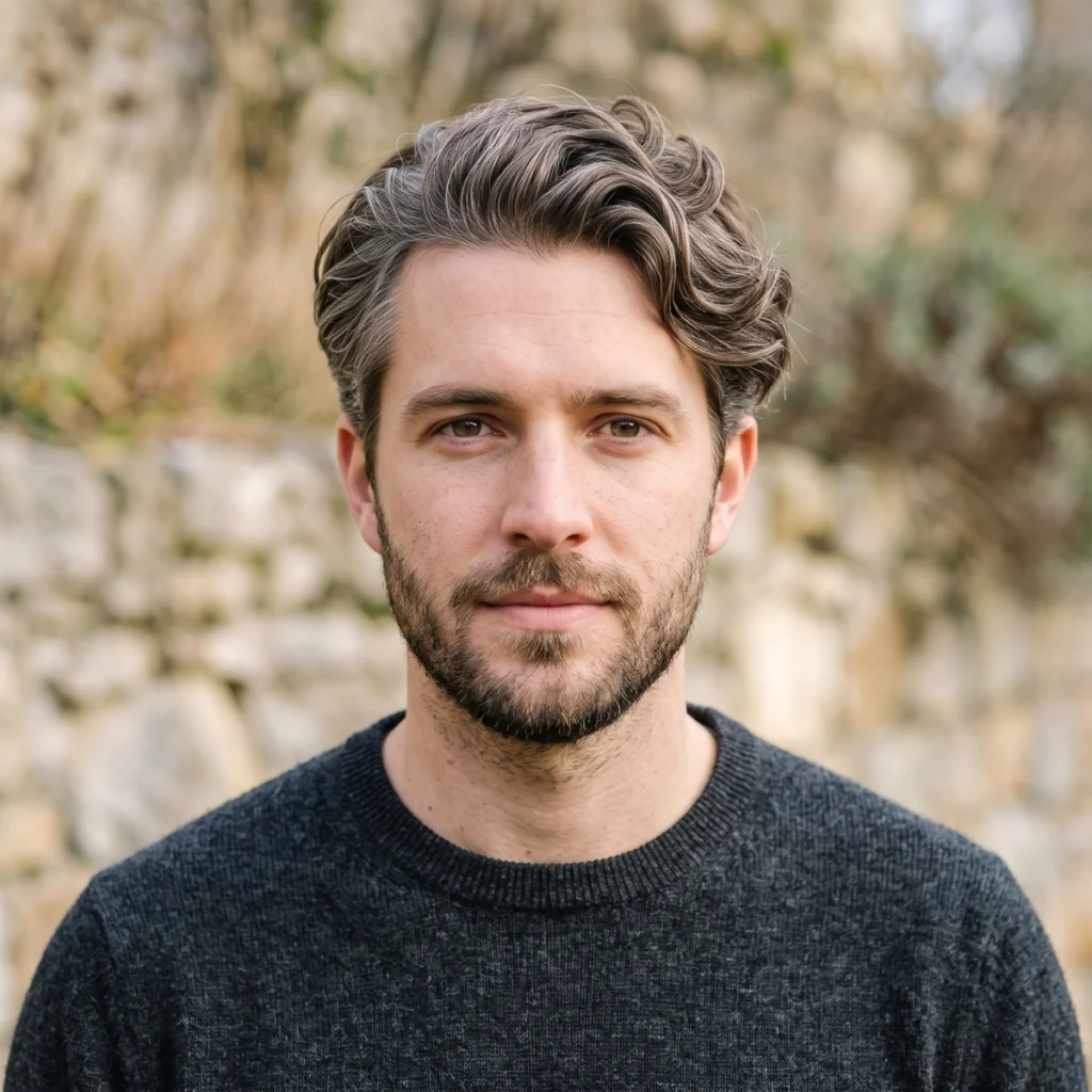 Man with naturally wavy Type 2 hair showing a clear S-shaped pattern.