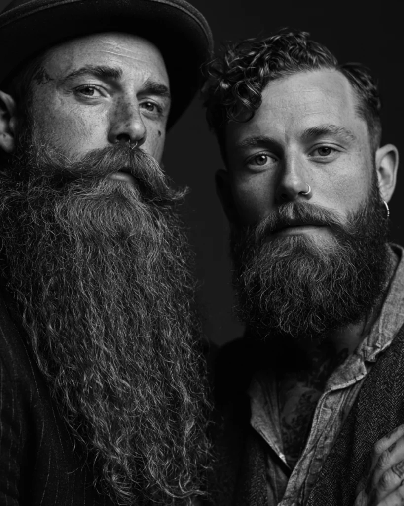 Two men with different beard lengths and textures showing why the same beard oil ingredients may not suit every beard