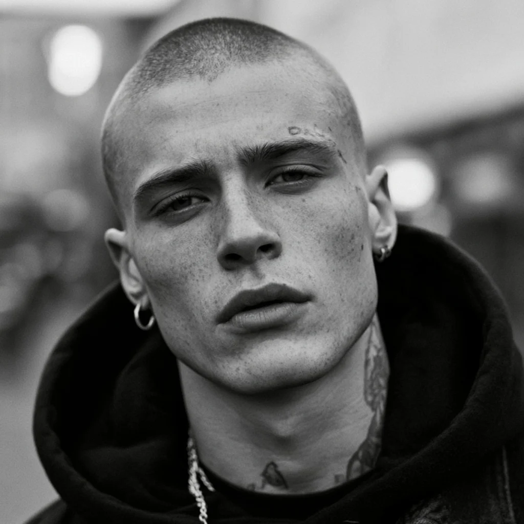 Man with a short number 2 buzz cut, showing approximately 6mm hair on top with faded sides and a natural hairline.