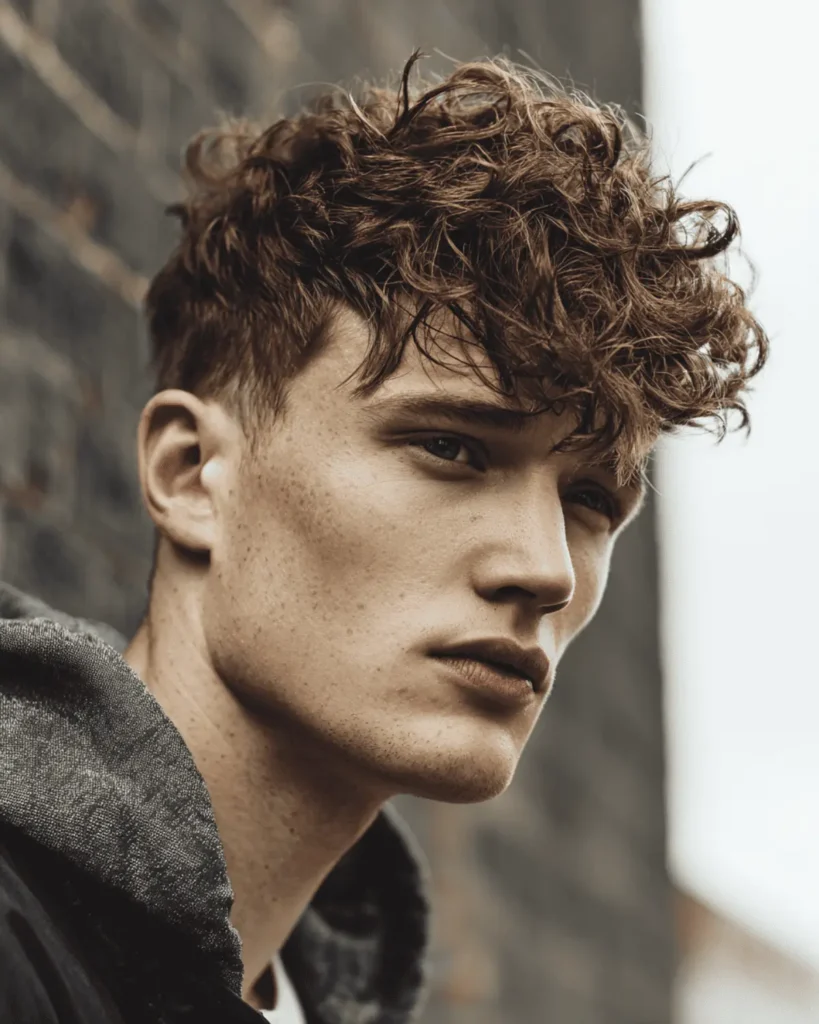 Heavy Curly Fringe with Taper Fade