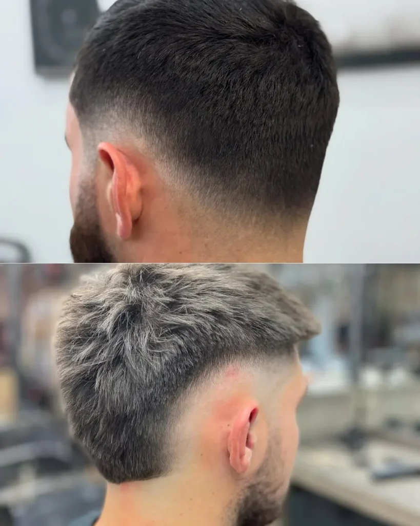 Burst fade and drop fade comparison showing how each fade changes the sides, ear area and back of the haircut.