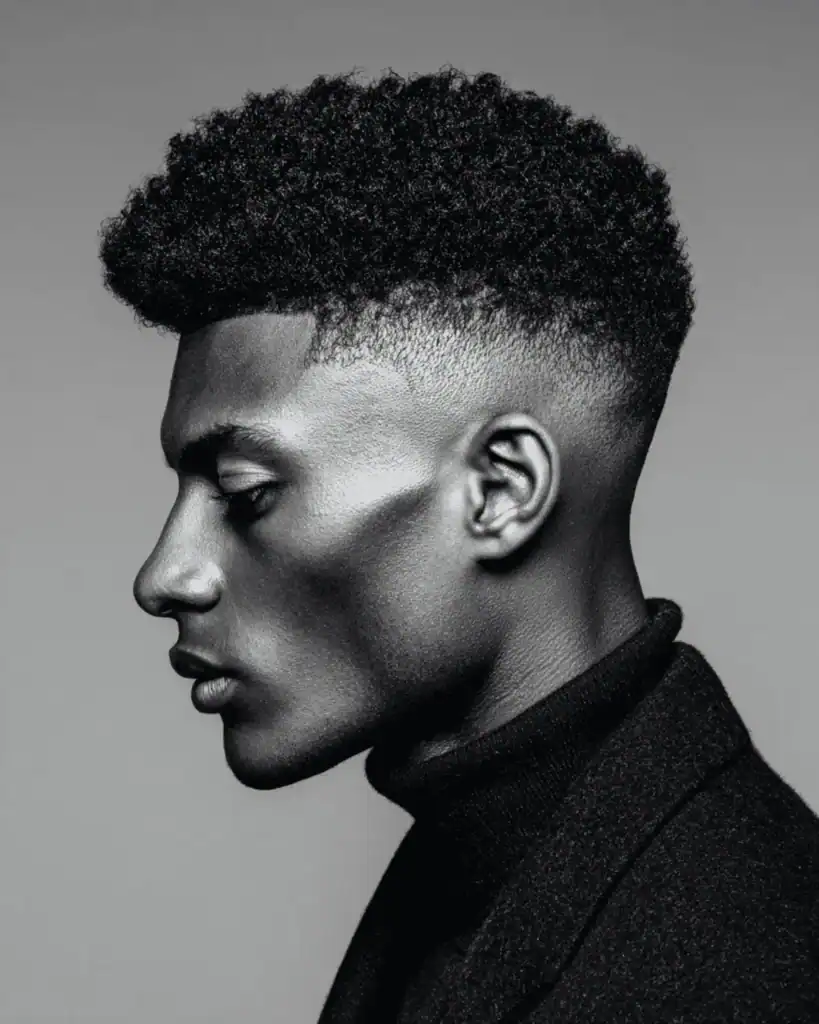 High skin fade afro haircut for Black men with full natural texture