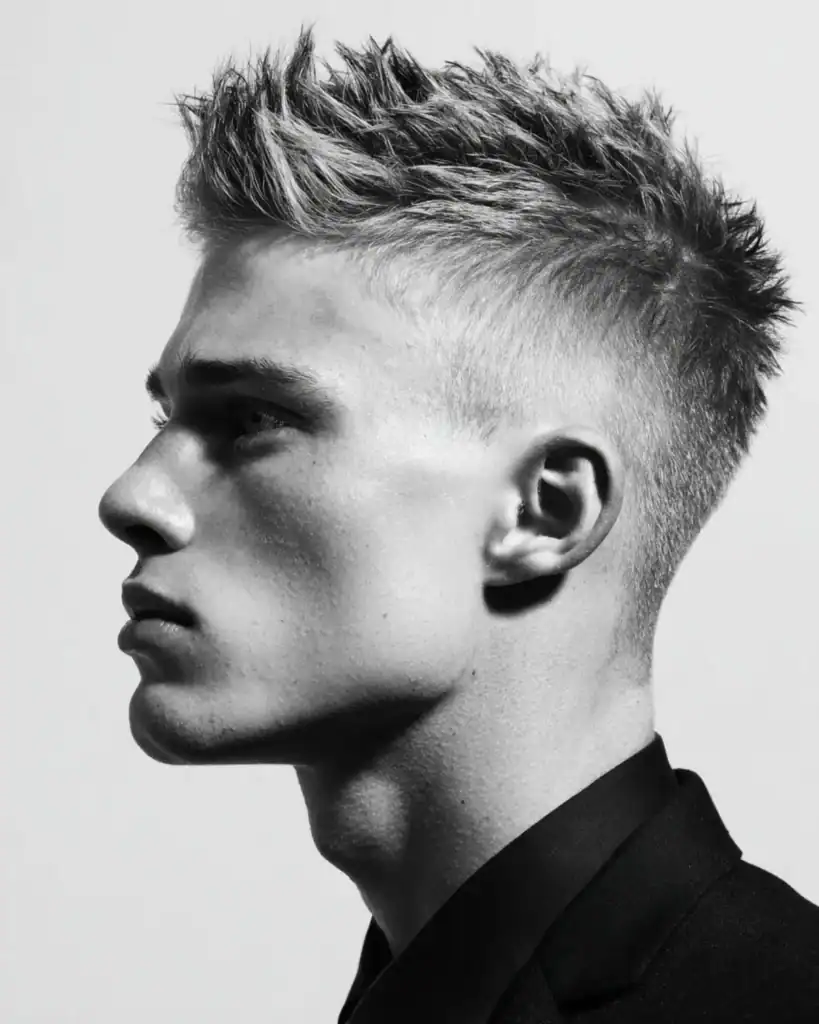 High fade faux hawk haircut with textured spiky top