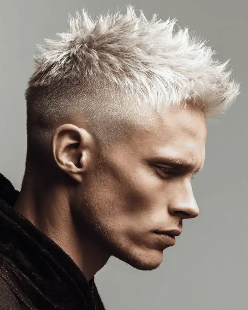 Blonde faux hawk with high fade haircut for men