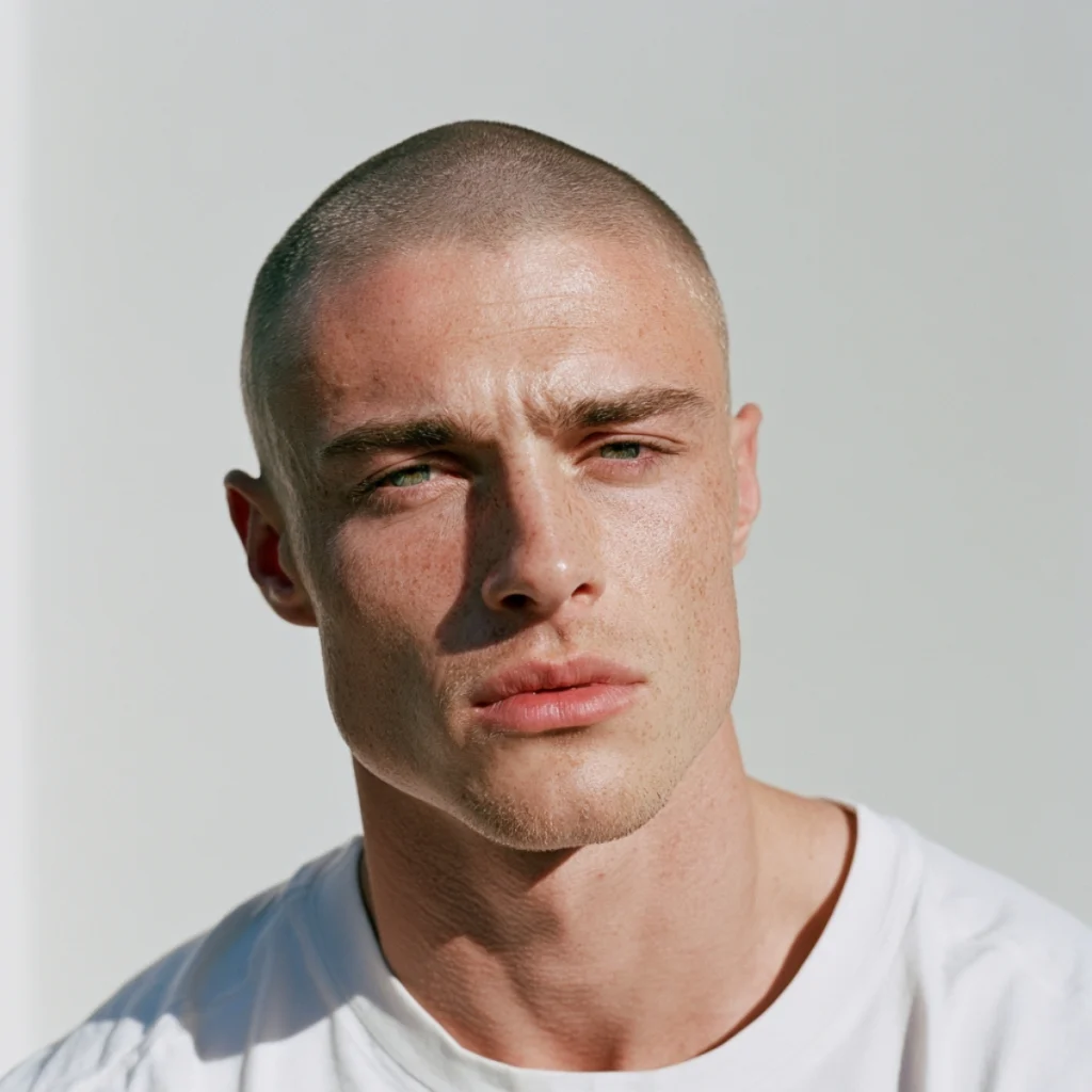 Man with a number 1 buzz cut showing the short 3mm length and visible hairline.