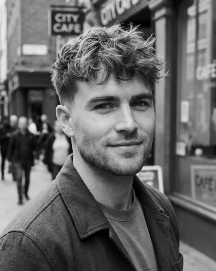 messy fringe haircut with taper for square face, front portrait
