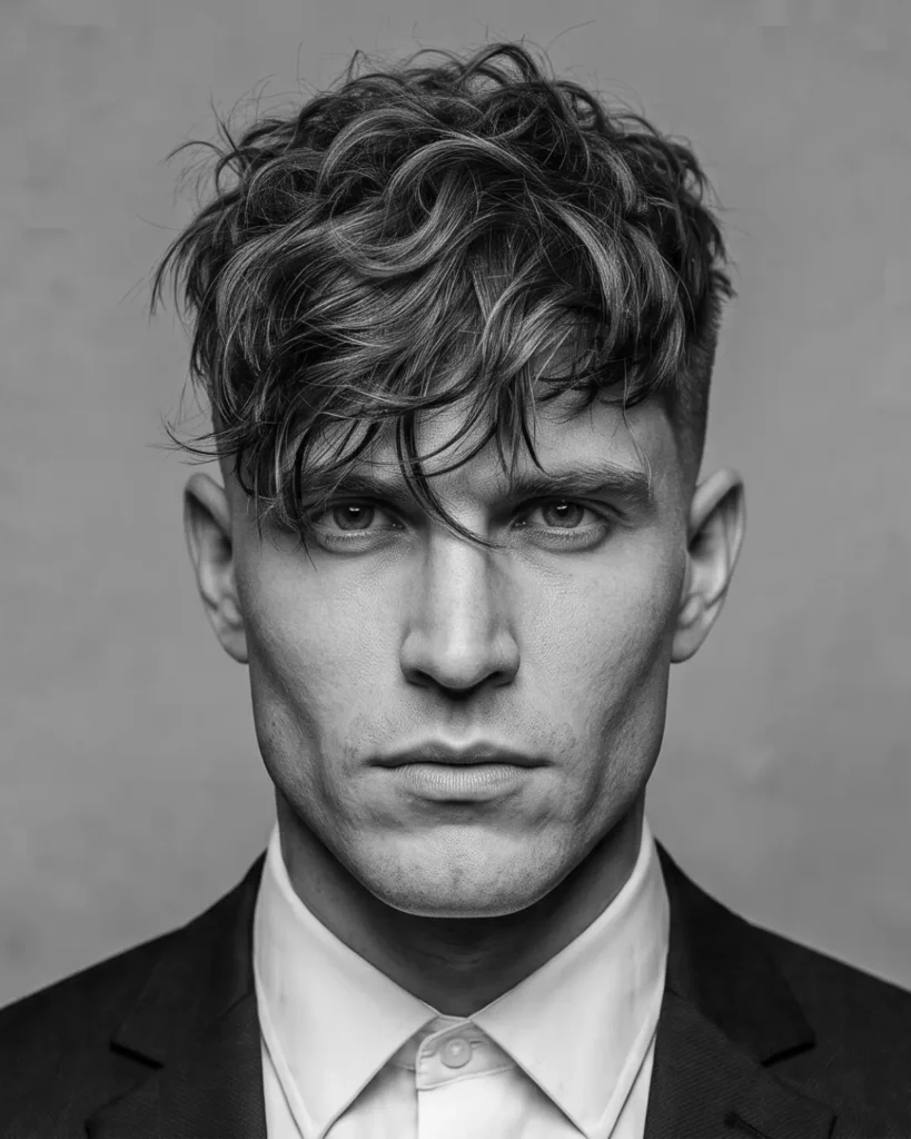 messy fringe mid fade haircut with point-cut texture, front view
