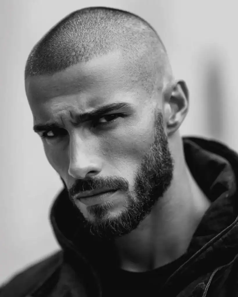 Short boxed beard with mustache