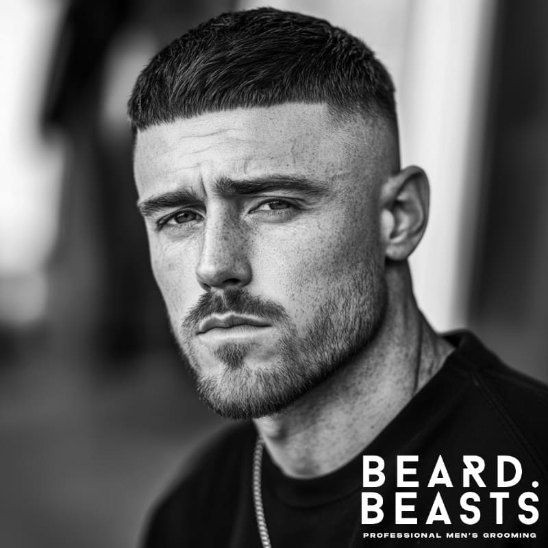 High skin fade hairstyle for men showcasing a sharp, clean fade with short textured hair on top, ideal for a bold and refined look. Perfect example of modern skin fade hairstyles.