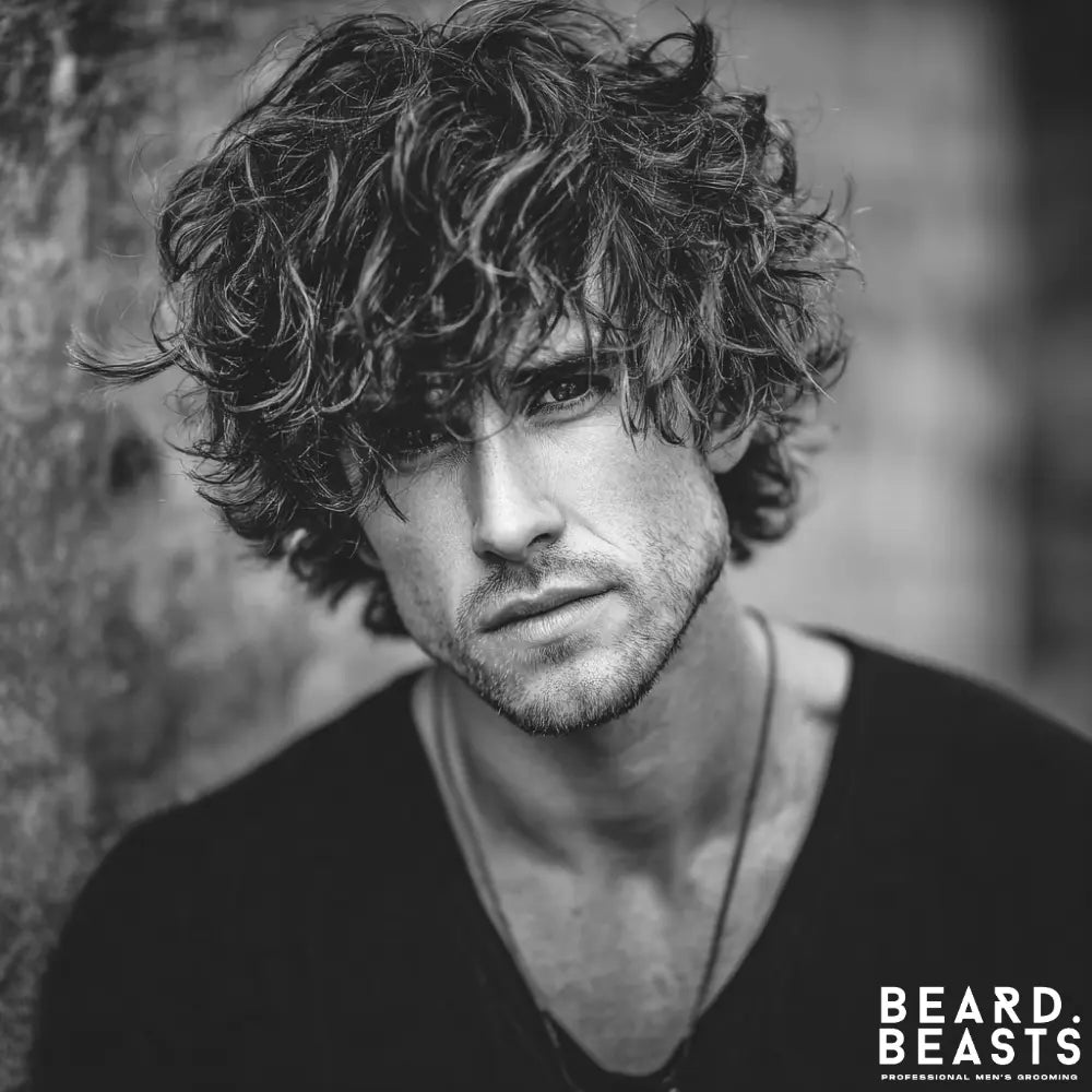 Long textured shag haircut for men with natural curls and layered volume, offering a relaxed yet intentional style for 2025.