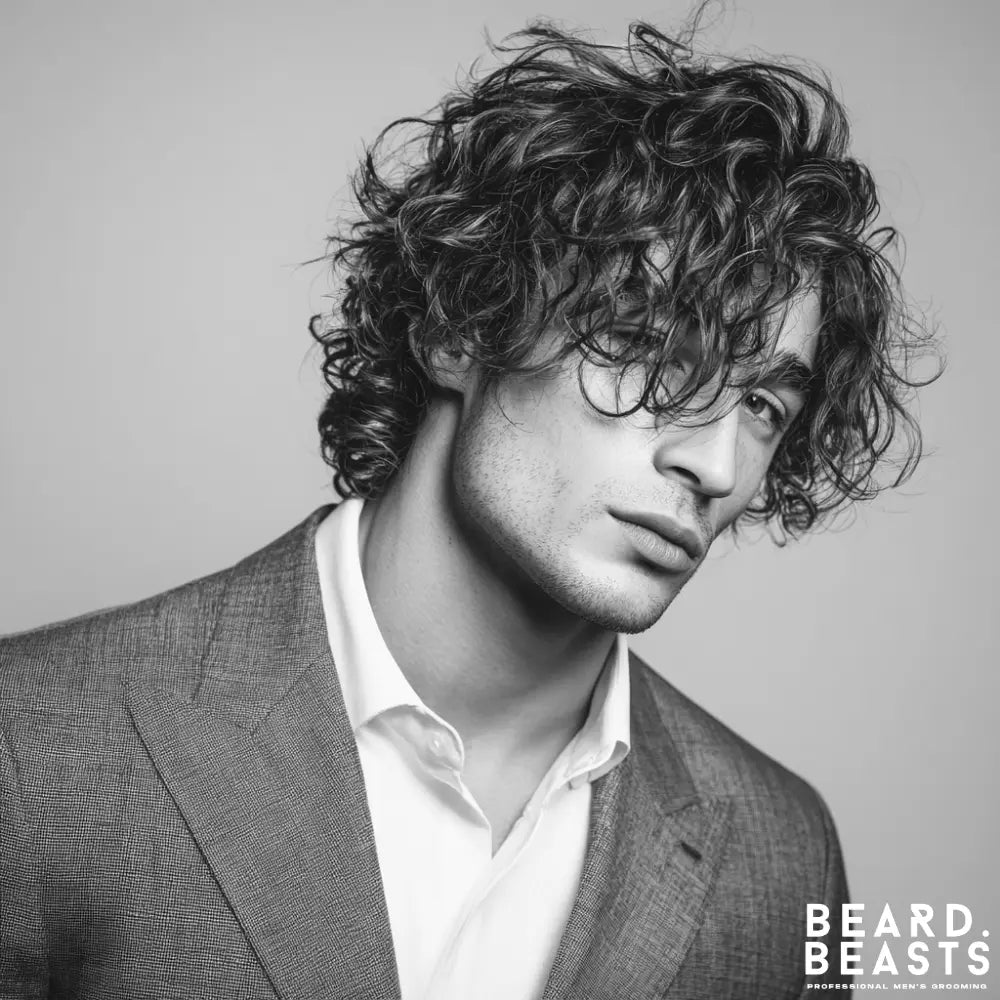 Long tousled curls textured haircut for men in 2025 with natural, loose curls, layered definition, and flowing movement.