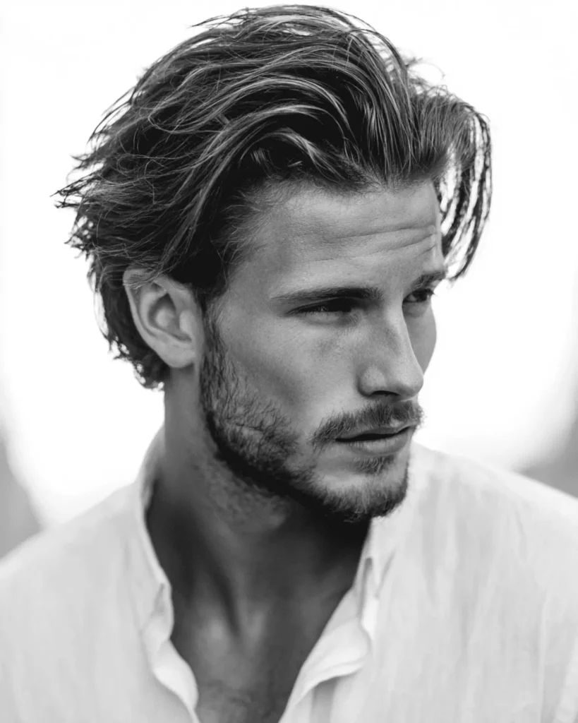 Medium Length Brushed Back Hairstyle