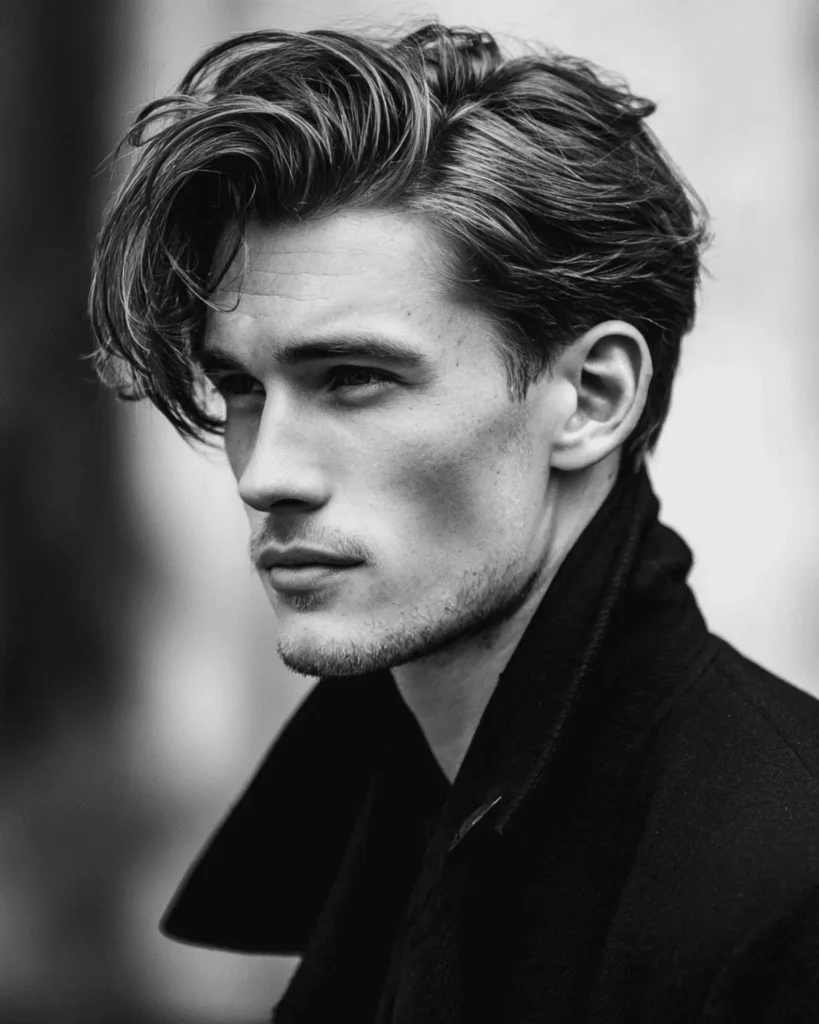 Medium length side swept hairstyle