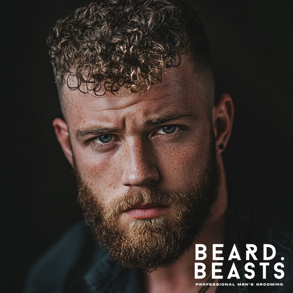 Man with high fade and defined short curls on top, featuring a bold high fade with defined curls haircut—perfect example of trendy short curly hairstyles for men