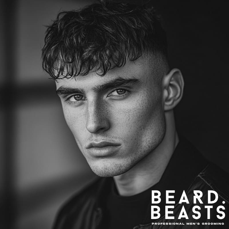 Wavy French crop skin fade hairstyle on young man with textured fringe and sharp fade – modern low-maintenance men’s haircut 2025.