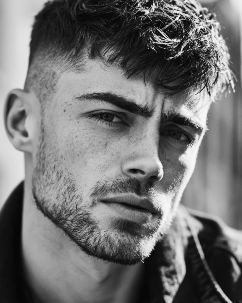 Young man with developing facial hair, showing how beard growth can still change through your twenties before reaching full thickness.
