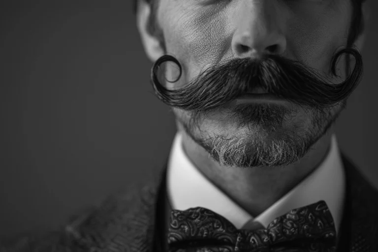 Man with a styled handlebar mustache for a guide on how to apply mustache wax