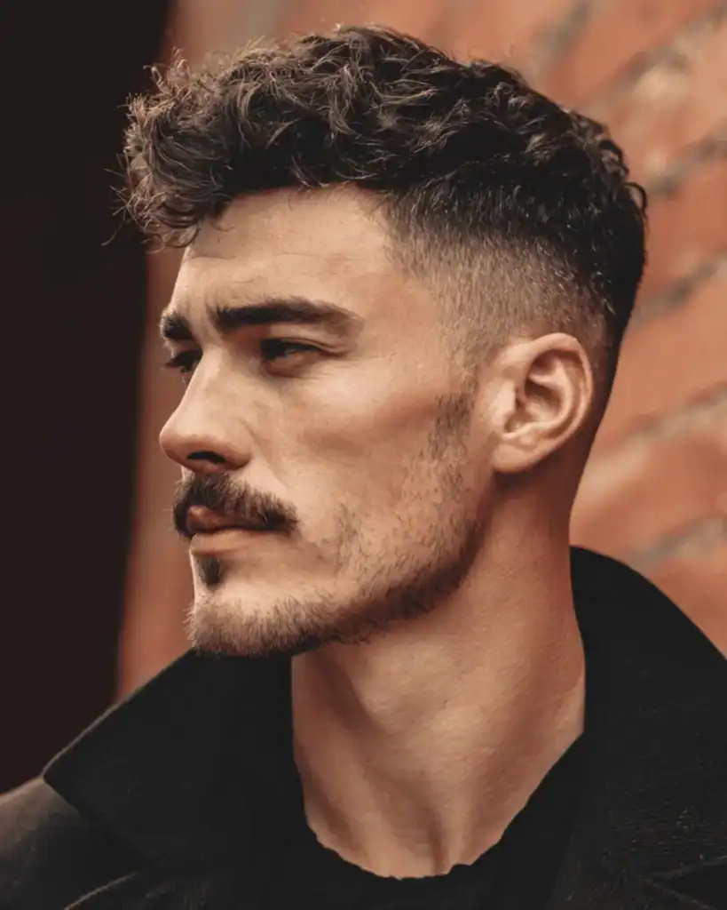 Beardstache with heavy mustache on an oblong face to break up facial length