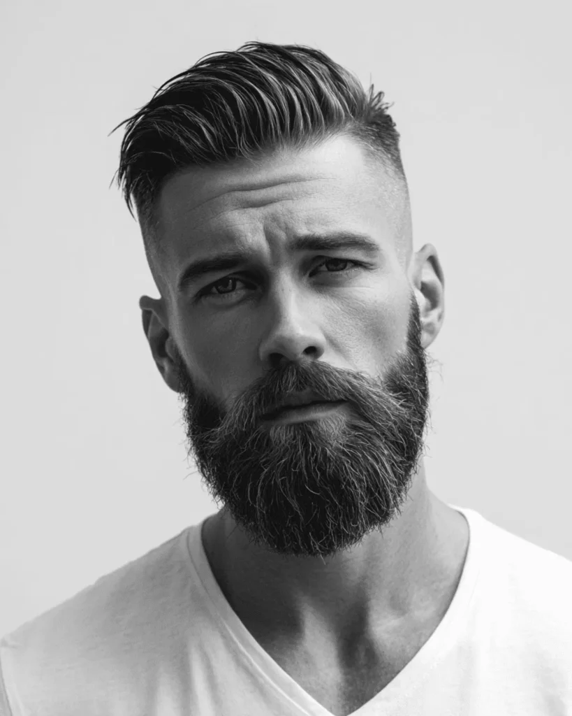 High Fade Comb Over with a Beard