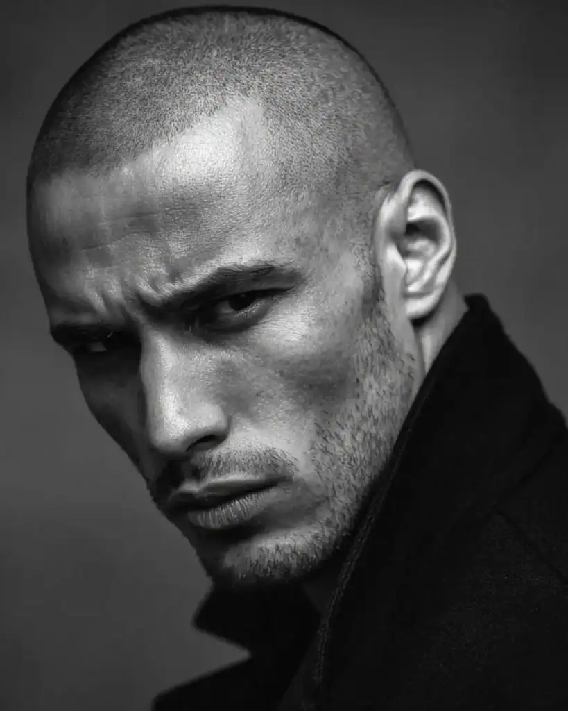 Induction buzz cut with short stubble beard