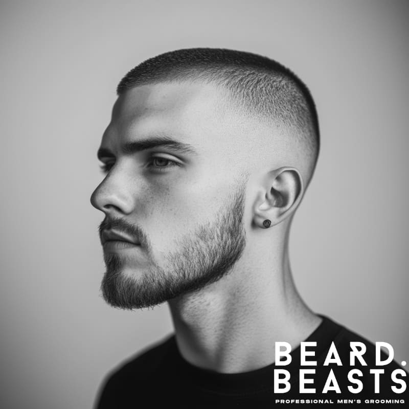 Buzz cut with fade on a man with straight hair—clean, minimalist look that fits classic and modern men’s short straight hairstyles.