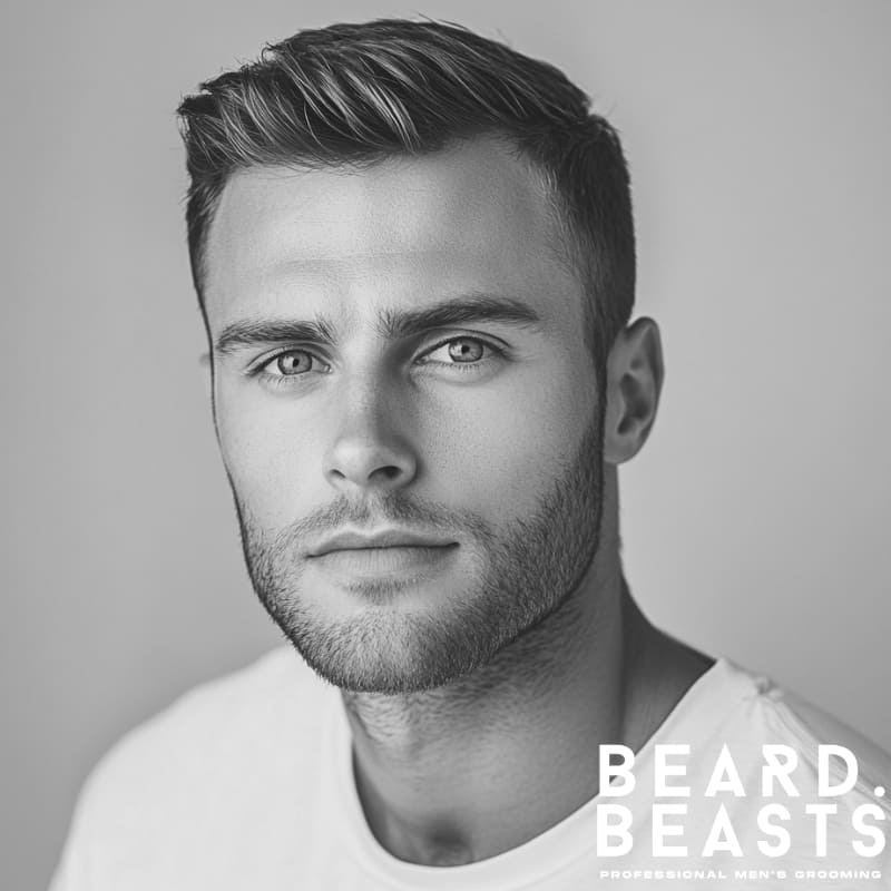 Classic crew cut on a man with short straight hair, featuring a clean side-swept style – ideal inspiration for hairstyles for guys with short straight hair.