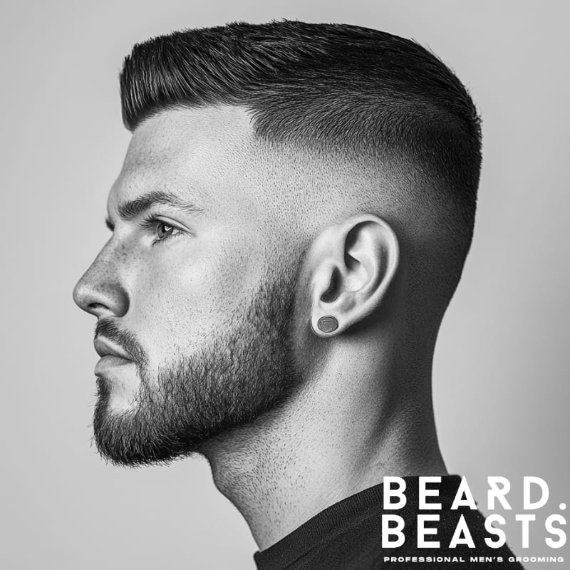 Skin fade with short top on a man with straight hair—clean, sharp look ideal for modern hairstyles for guys with short straight hair.