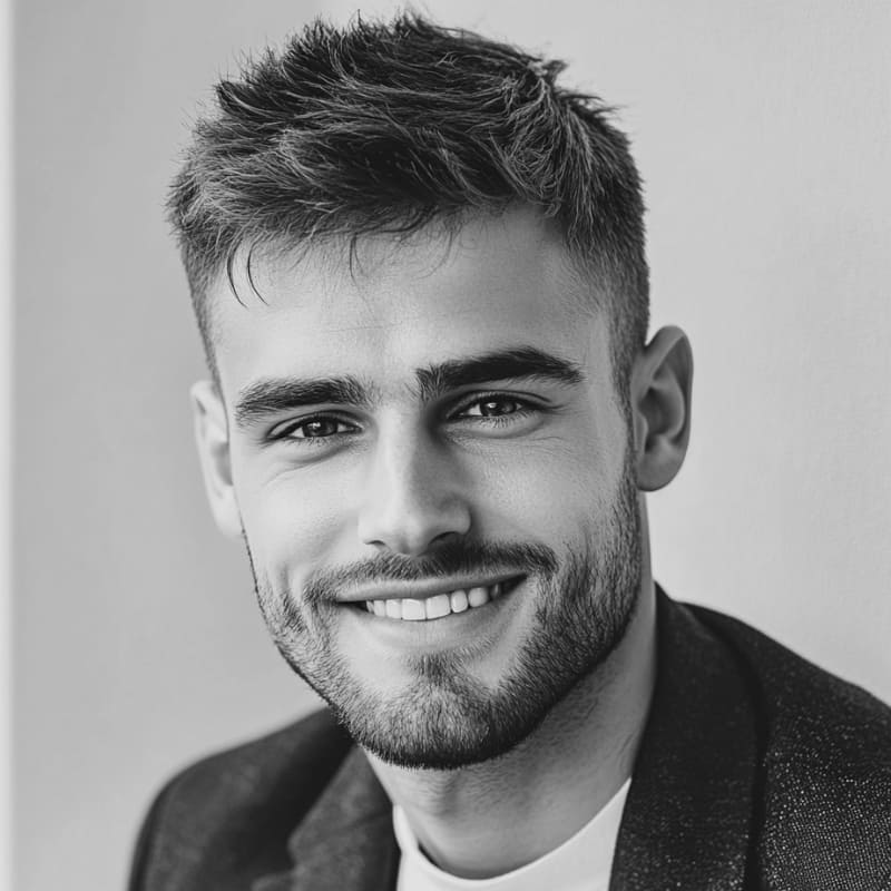 A smiling man with a clean crew cut and short beard, wearing a blazer.