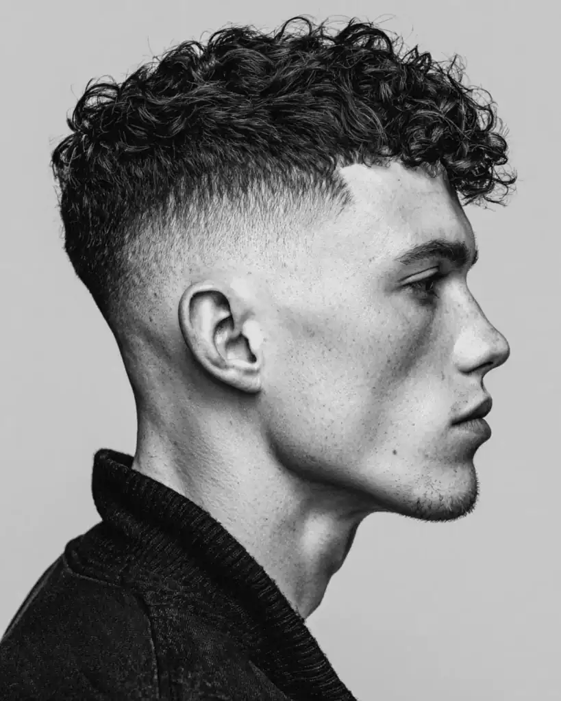 curly textured fringe with a fade