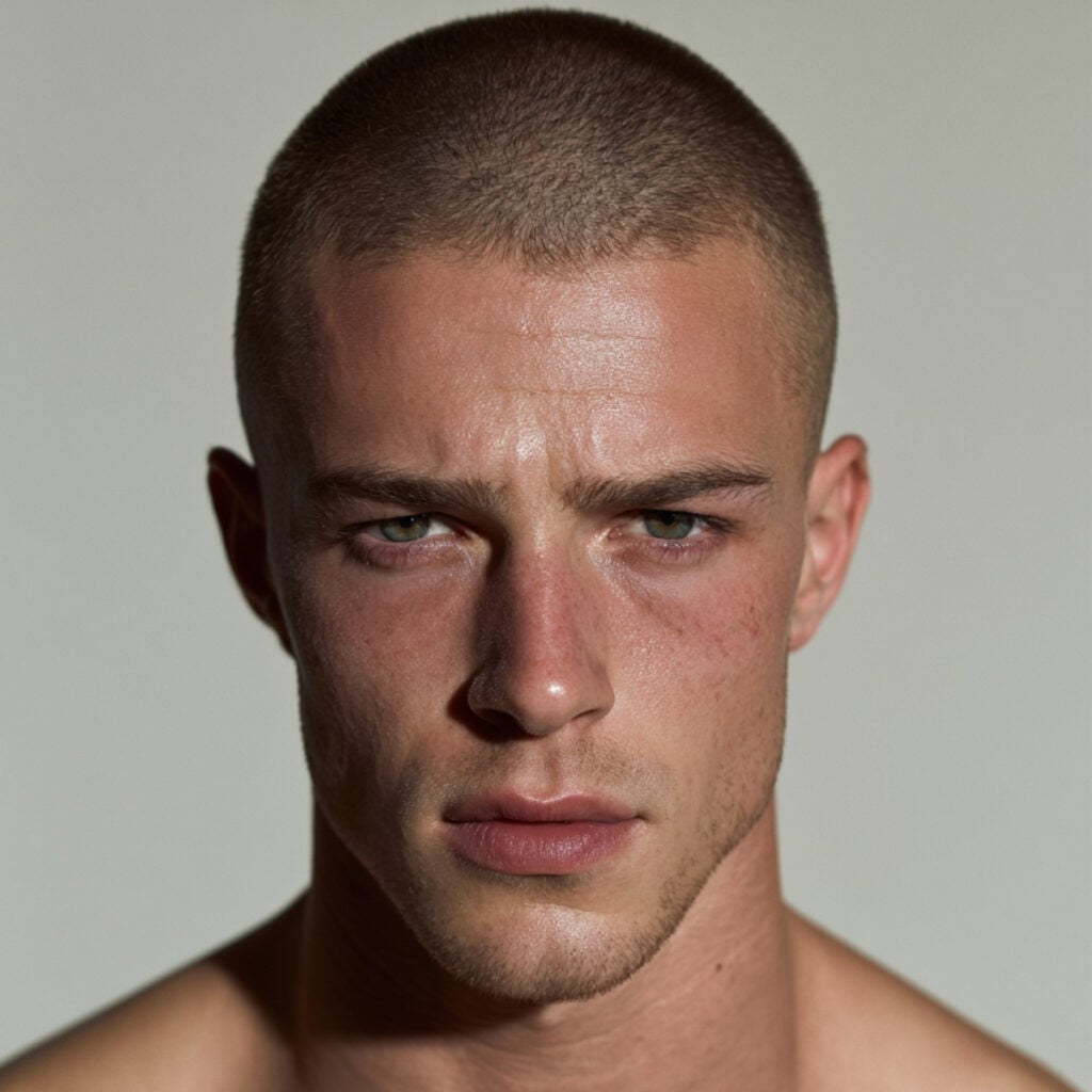 Men's buzz cut summer haircut with very short even length