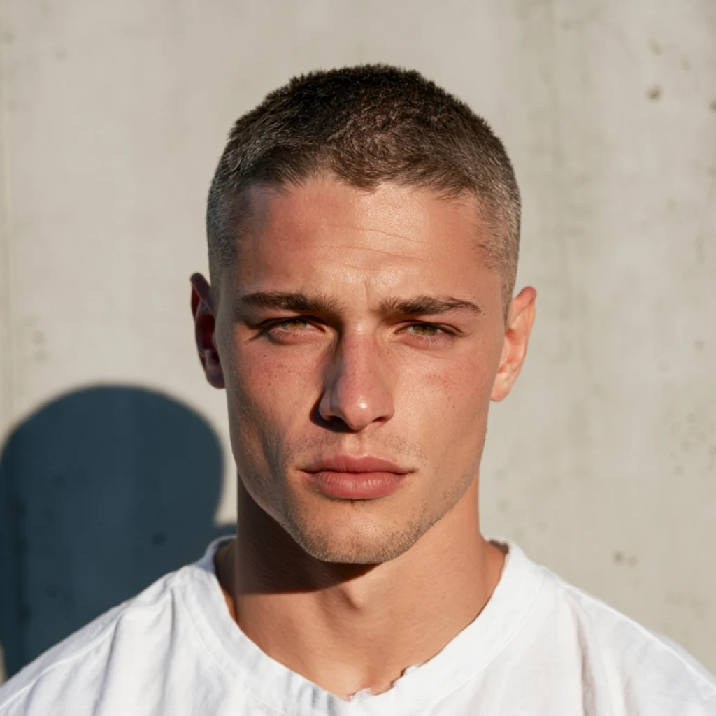 Men's crew cut summer haircut with short tapered sides