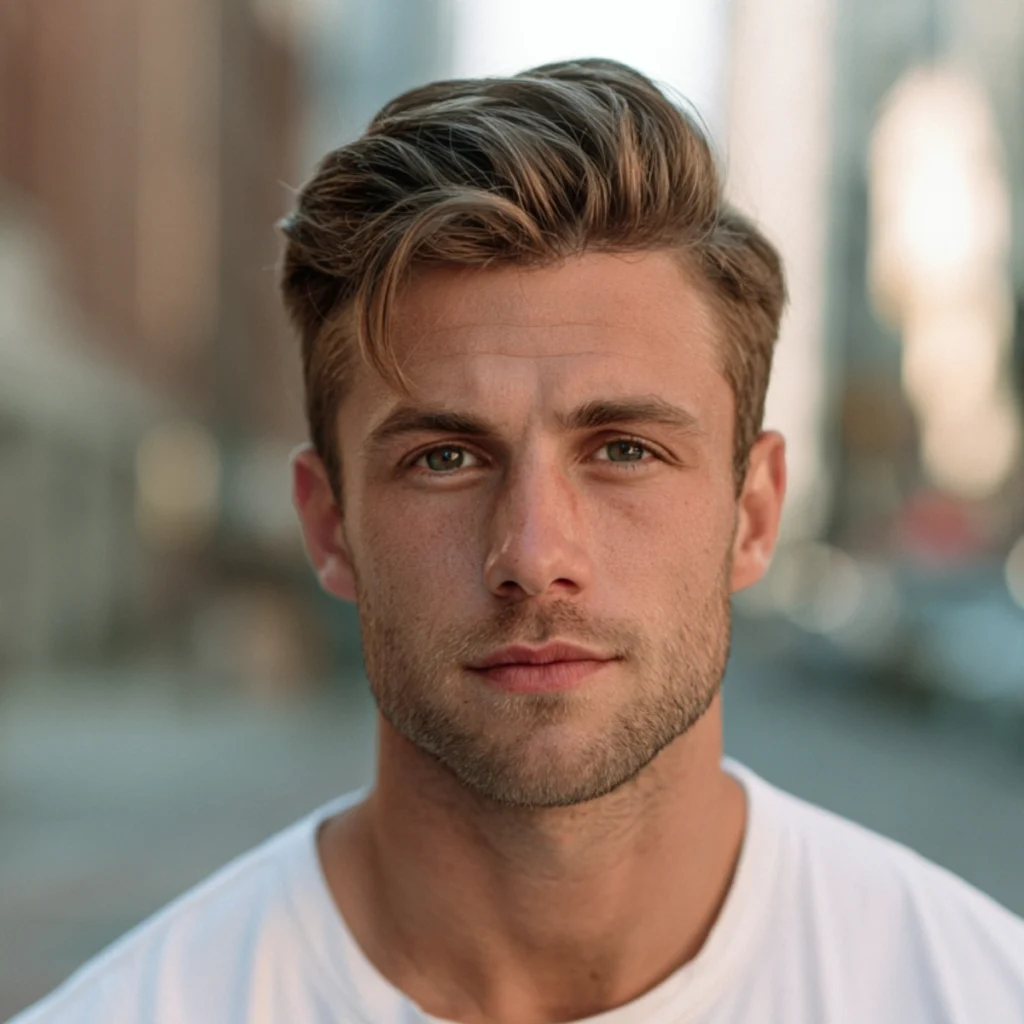 Men's Ivy League summer haircut with longer front and tapered sides