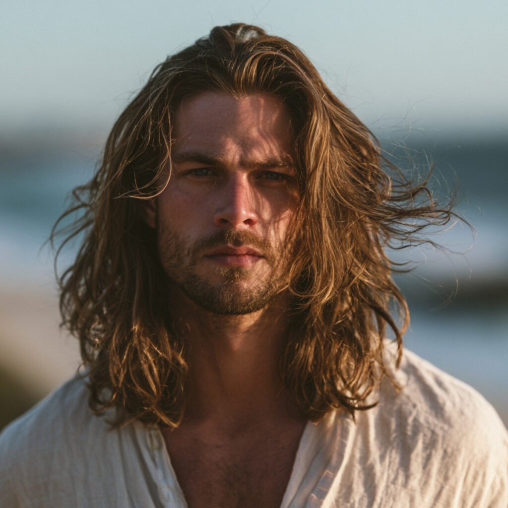 Men's long layered summer haircut with natural movement