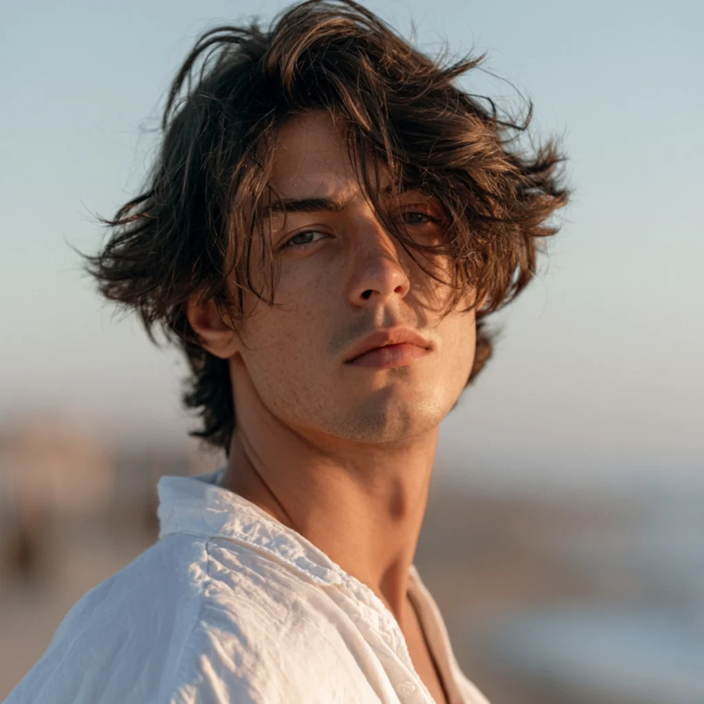 Men's medium textured flow summer haircut with layered movement