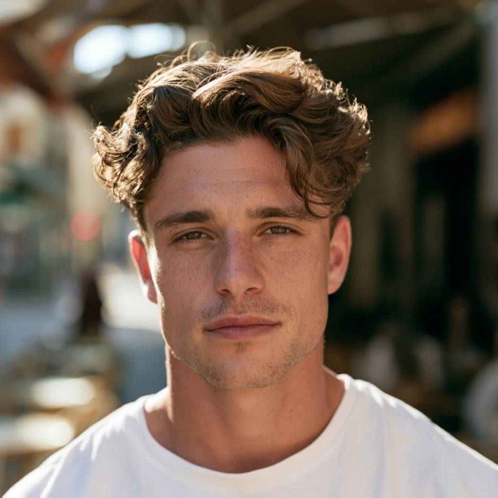 Men's medium wavy summer haircut with tapered sides
