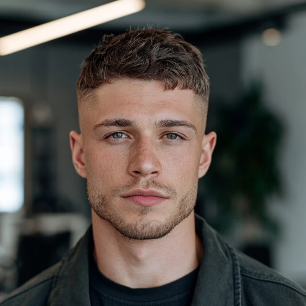 Men's textured crop summer haircut with short faded sides