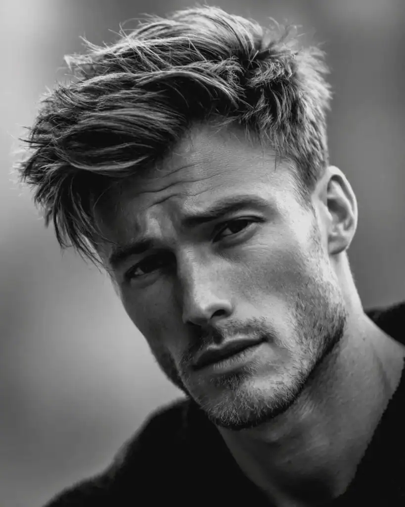 Messy quiff haircut with textured volume for men