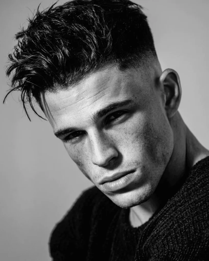 Messy Quiff with High Skin Fade